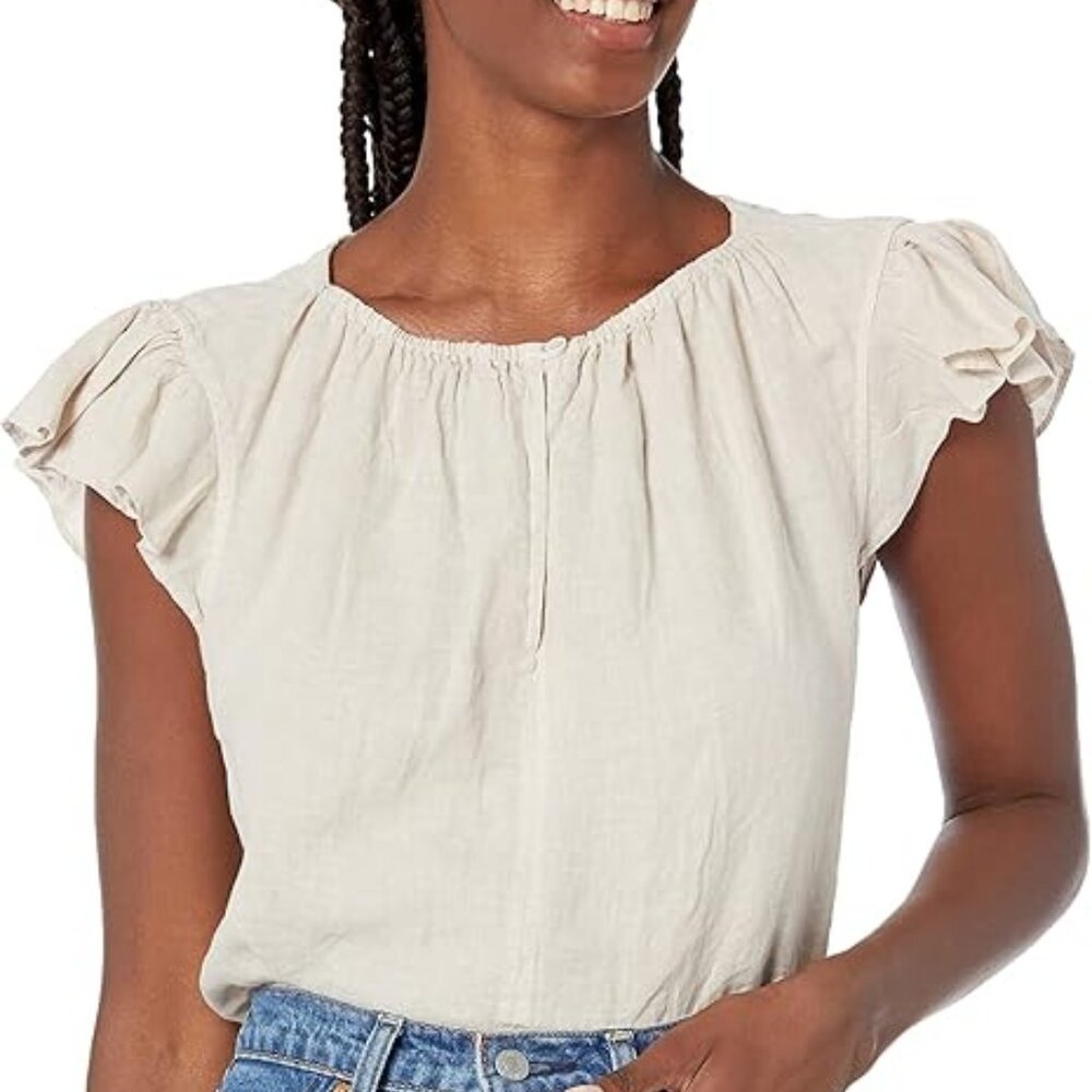 Velvet by Graham & Spencer - Women's "Irene" Linen Flutter Sleeve Blouse
